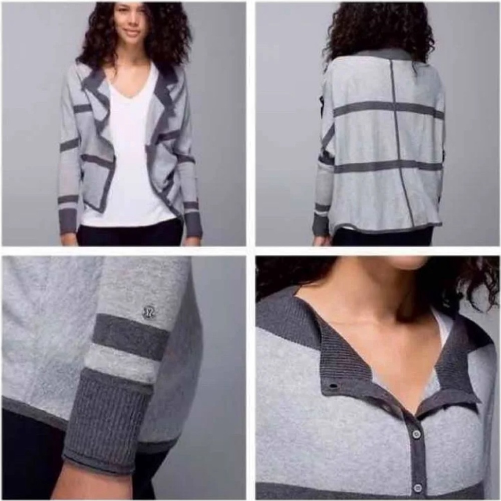 Lululemon After Class Cardigan Button Up Grey 2-Way Wear Cotton Women Sz 8